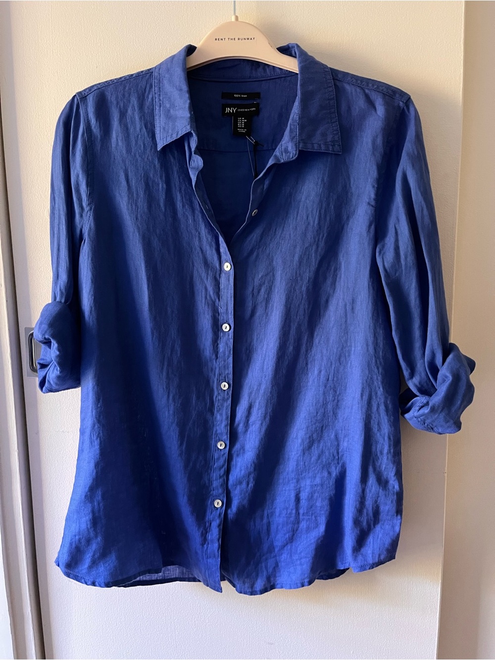JNY Bright Blue Button-Up Relaxed Shirt - Women's Top